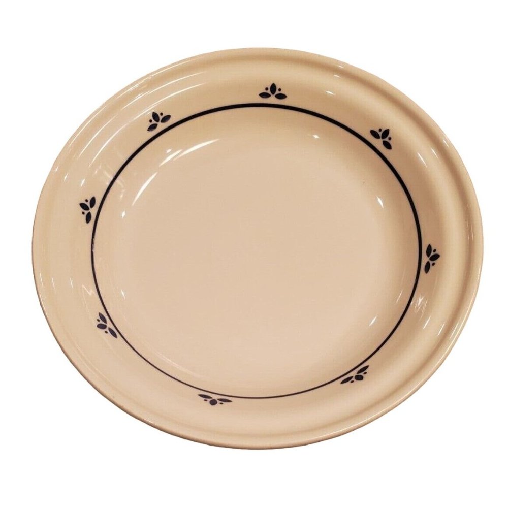 *ROSEVILLE POTTERY Friendship Pie Plate Dish Ivory Blue Thumbprint Ohio USA Made